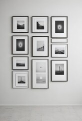 Minimalist gallery wall mockup  Various sized frames on white wall ,  wall decor,  photo frame mockup