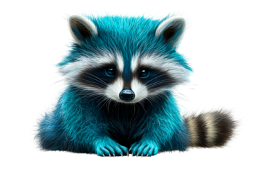 Fur raccoon portrait, blue color wildlife animal, cut out transparent