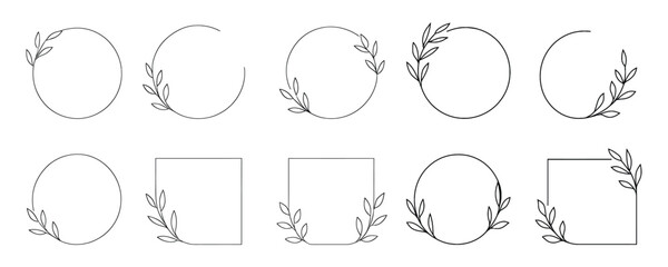 Minimal Botanical Line Art Frame Set with Circular, Semi-Circular, and Square Shapes