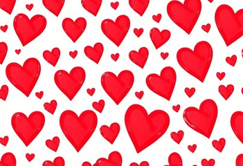 Seamless vector pattern of red hearts on white background, cute, heart
