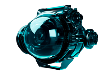 Cyan toned futuristic tech engine component, cut out transparent