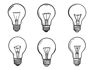Bulb Different Type Simple Line Art