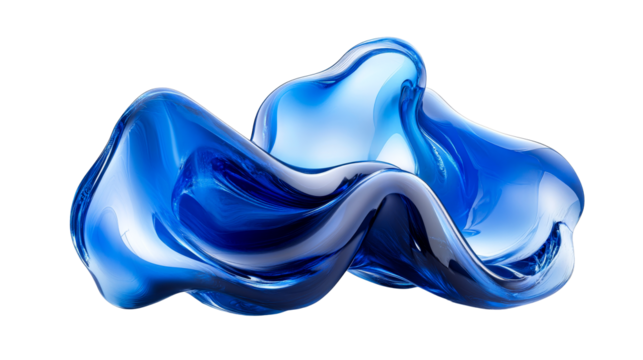 Azure liquid form, luminous abstract shape, flow, blob, cut out transparent