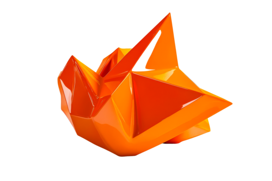 Geometric orange object with glossy surfaces, cut out transparent