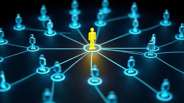 3D motion graphic animation network of yellow people growing rapidly into a social media or community with internet referral and multi level marketing (MLM) business concept in 4k ultra HD