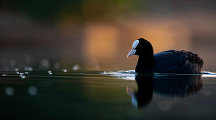 Portrayal of a common coot at buhair lake bahrain.