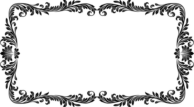 A filigree heraldic crest motif floral pattern border frame. Original design in a vintage style.