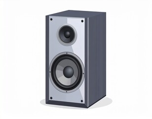 Obraz premium A gray sound speaker with two circular audio drivers inside. It appears to be a digital illustration against a white background