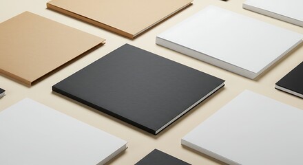 Fototapeta premium Arrangement of square notebooks in diverse colors for graphic presentation