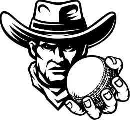 Cowboy man cowboys cricket sports team mascot holding cricket ball
