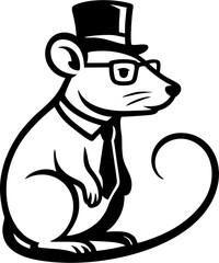 Sophisticated mouse wearing glasses, a top hat, and a tie
