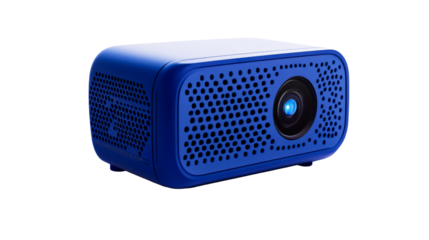 Modern Blue Projector with Lens and Vents, cut out transparent