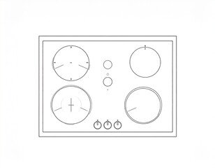 An overhead view of a sleek, modern electric cooktop. Featuring four circular burners and control knobs