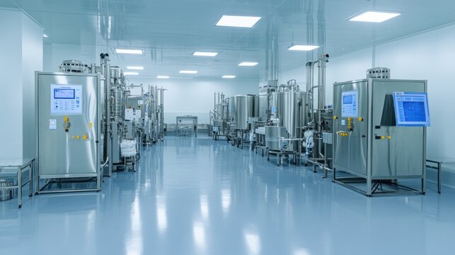Pharmaceutical factory equipment and chemical reactors in medicine production industry, 