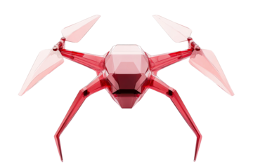 Translucent red drone craft, futuristic design, isolated, cut out transparent