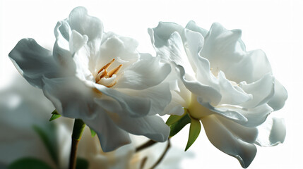 Obraz premium Pure tweed gardenia flowers with soft petals, isolated on a transparent background signal