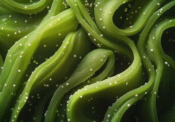 Abstract Green Textured Ribbons Swirling Organic Forms