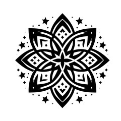 Intricate Black & White Star Mandala Design, Floral Ornament, Sacred Geometry