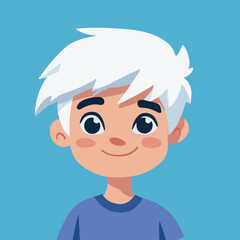 Smiling Cartoon Boy With White Hair Portrait On A Blue Background Image