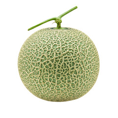 A whole cantaloupe melon cut open to reveal its sweet, juicy orange interior, isolated on transparent background, perfect for fresh fruit designs, summer recipes, and health-conscious food concepts.