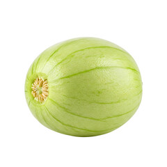 Fresh cantaloupe melon, whole and sliced, showing its fibrous texture and juicy orange interior, isolated on transparent background, perfect for healthy fruit designs and tropical food photography.