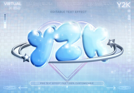 Blue 3D Y2K Text Effect