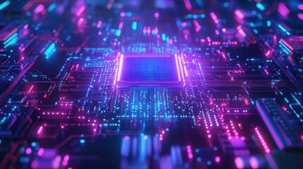 Quantum AI Chip Transmitting High-Speed Futuristic D