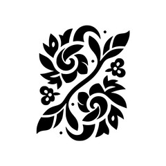 Elegant Black Floral Motif on White Background - Vector Art