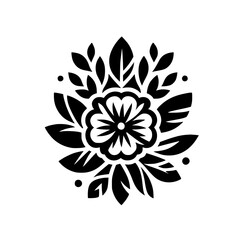 Black and White Floral Ornament, Geometric Design, Vector Illustration