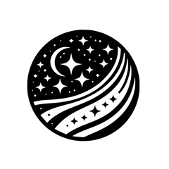 Celestial Circle: Black and White Space Design, Modern Illustration