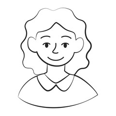 Fototapeta premium Linear art portrait of a woman with curly hair. Minimalist Outline Illustration