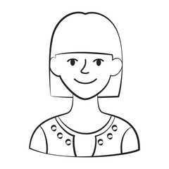 Linear art portrait of a woman with a bob. Minimalist Outline Illustration