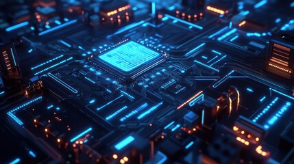 Fototapeta premium Cybernetic AI Chip Processing Data in Real-Time Ultr.