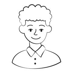 Linear art portrait of a guy with curly hair. Minimalistic contour illustration