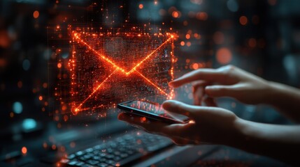 Digital Email Communication Hands Using Smartphone with Glowing Email Icon Overlay