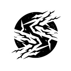 Abstract Cracked Circle - Black & White Geometric Design