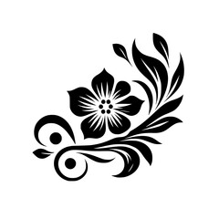 Elegant Floral Corner Design in Black and White, Flourish Ornament, Vector Illustration