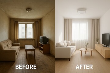 Transformative minimalist interior makeover: before and after comparison for design inspiration