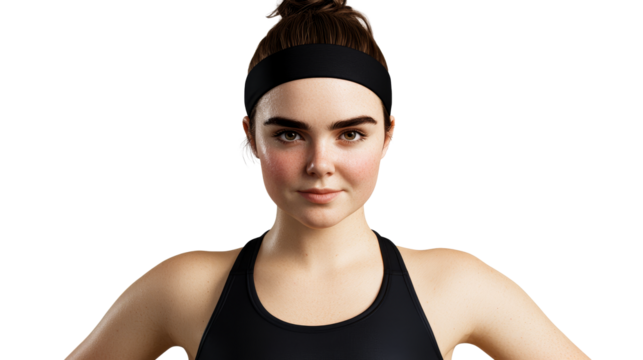 Athletic woman after workout, ready for graphic work, cut out transparent - Powered by Adobe