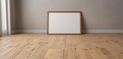 Clean wooden floor with empty frame mockup  Ideal for showcasing designs ,  wood,  overhead