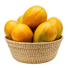 Papaya fruit close-up with vibrant orange flesh and visible black seeds, isolated on transparent background, ideal for fruit photography, tropical fruit styling, and healthy food concepts.
