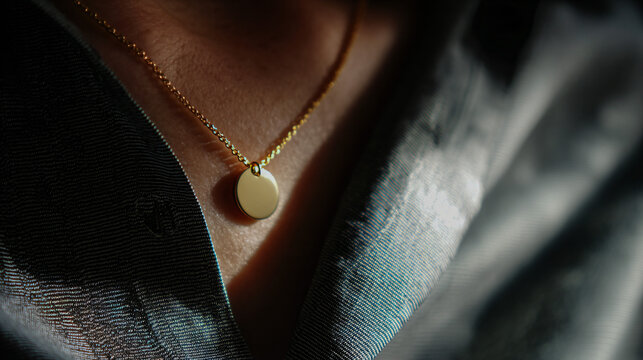 Stopping point up of a minimalist gold necklace with customizable pendant, paragon for personal messages.