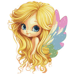 Cute Fairy With Blonde Hair And Colorful Wings Illustration For Children