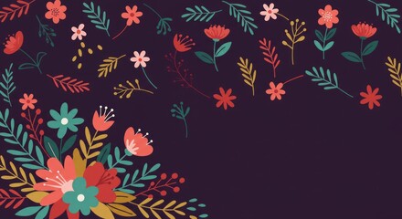 Elegant Floral Design with Dark Background and Vibrant Botanical Elements