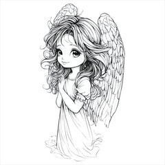 Fototapeta premium Anime Style Angel Girl Coloring Page Vector Illustration Cute Design