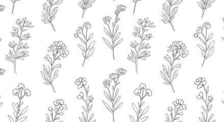 Elegant floral outline pattern on a white background, delicate nature-inspired design