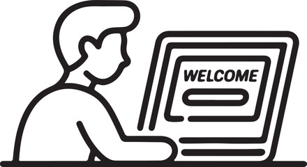 Online Learning Icon – Student with Laptop for E-Learning and Virtual Education