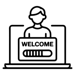 Online Learning Icon – Student with Laptop for E-Learning and Virtual Education