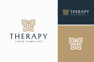 Initial Letter T with lines become symmetrical wings of Butterfly Ornament for Natural Logo Design