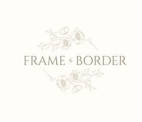 Hand drawn floral border. Frame of anemone flowers.